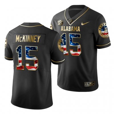 Men's Alabama Crimson Tide #15 Xavier McKinney 2019 Stars and Stripes Black Golden Limited Edition NCAA College Football Jersey 2403VGJY6